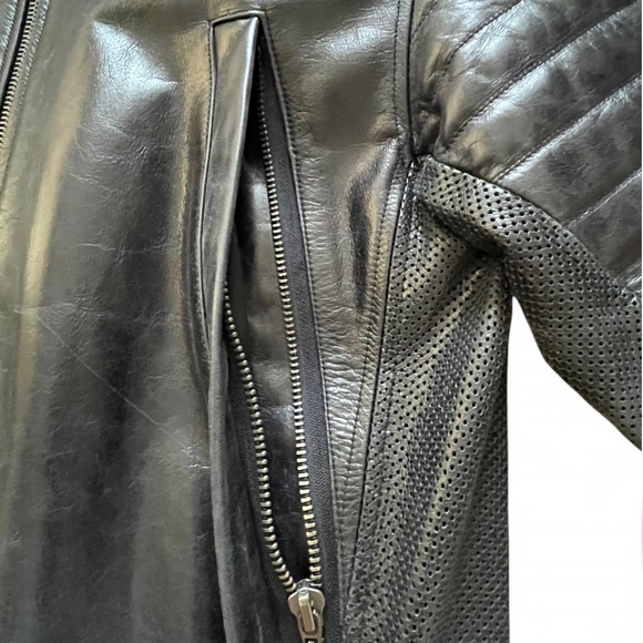 Tommy Hilfiger Men’s Black Leather Moto Jacket L | Genuine Leather Quilted Biker - Picture 6 of 10